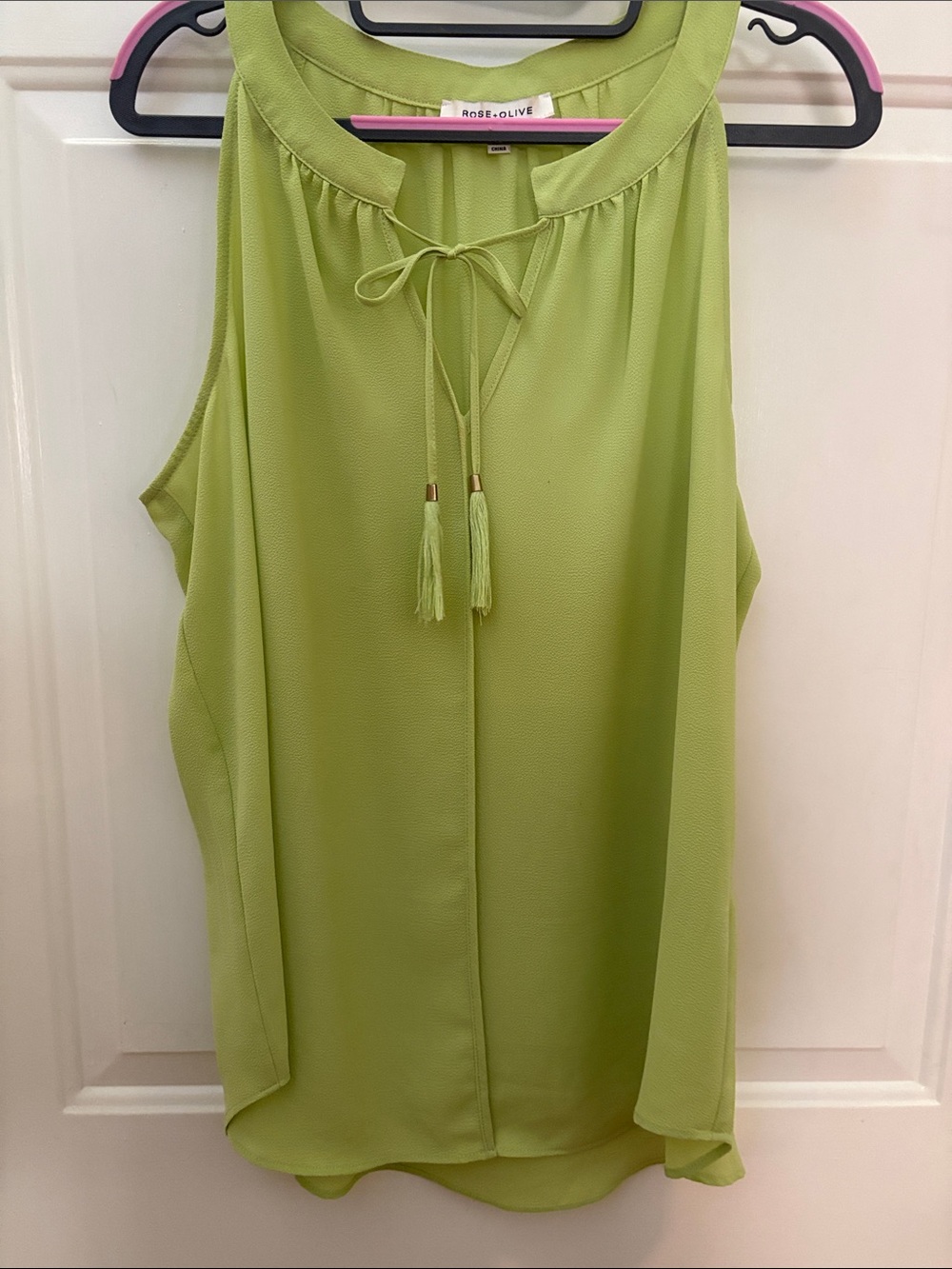 Rose & Olive Lime Green Sleeveless Tassel Tie Top